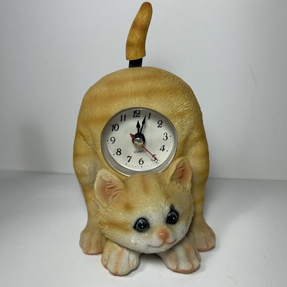 Orange Tabby Cat Clock With Wagging Tail Quartz Rare Working Tested Mantle Clock - Picture 2 of 8